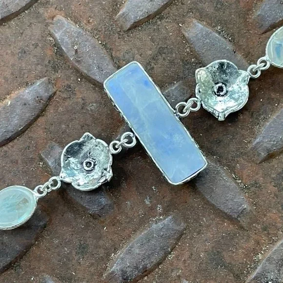 Women Handmade Bracelet Silver Tone Real Rainbow Moonstone Wrist Band Jewelry - Picture 9 of 12